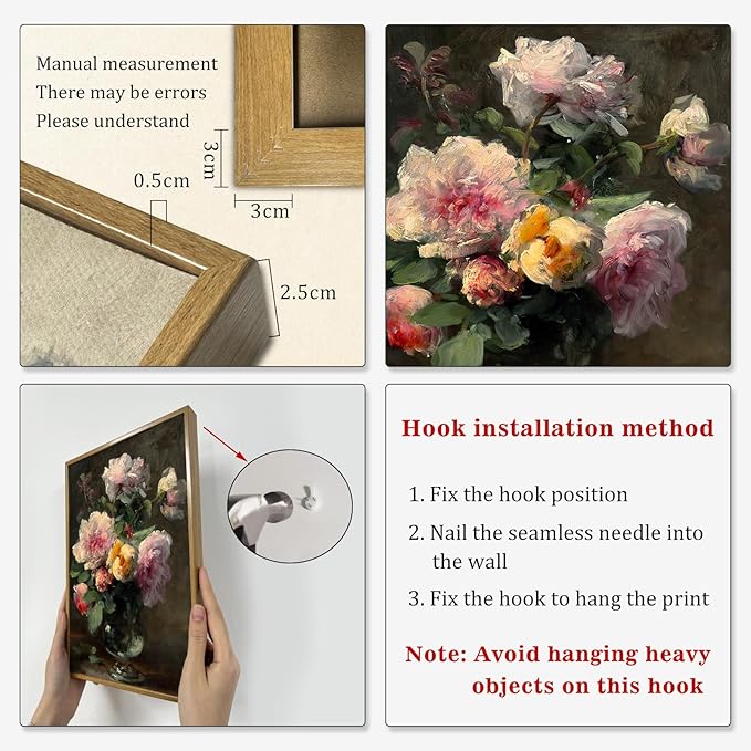 Vintage Flower Pictures Pink White Floral Paintings Flowers in Vase Wall Art Blooming Flowers Poster Antique Still Life Painting Pink Yellow Flower Artwork Pink Rose Canvas Wall Art 8x10inch Framed