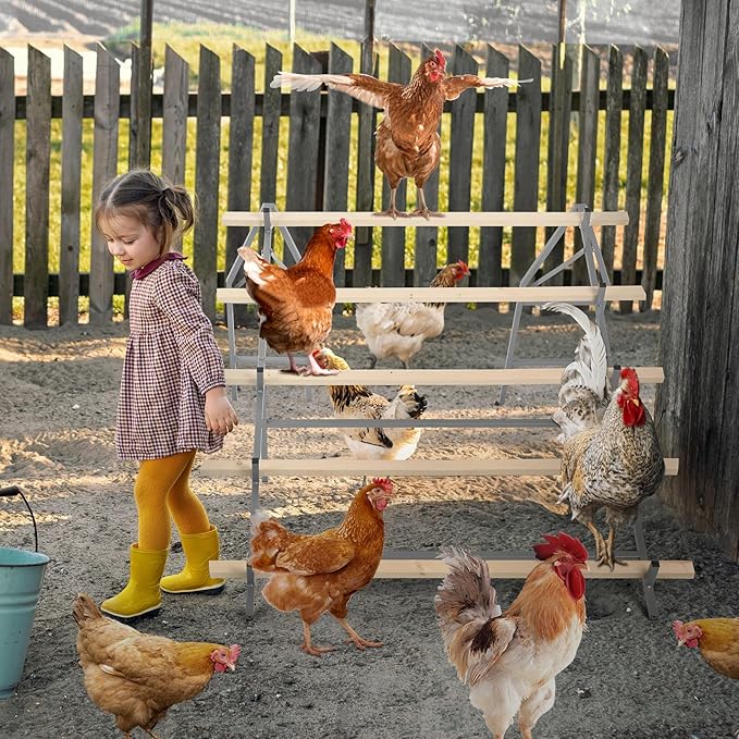 Chicken Roosting Bars for Chickens in Coop with 20 Ties DIY Chicken Perch for Coop Customizable with Your Own Wood, Large Metal Roosting Ladder Perch for 6-10 Chickens, Chick Toys Jungle Gym