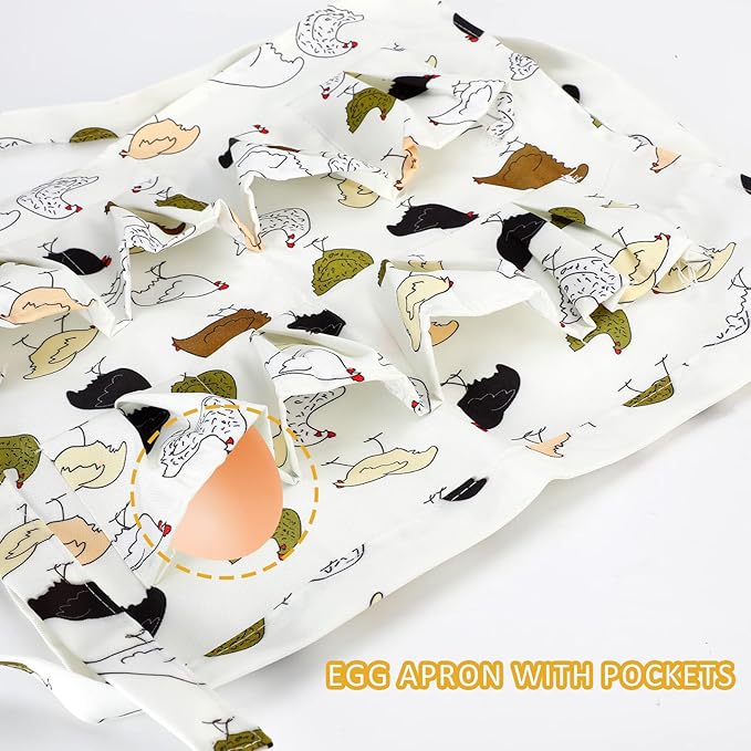 Cute Egg Collecting Apron with 8 Deep Pockets, Multi-Pocket Farmhouse Apron for Kids & Adults, Durable Egg Gathering Dress for Chicken Duck Goose Eggs, Kitchen & Parent-Child Activity