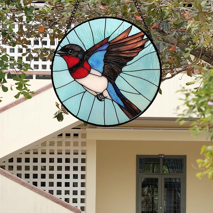 Stained Glass Window Hanging 4 Pcs Set Cardinal Blue Birds Large 11.8" - Suncatcher Door Garden Sun Catcher Decor Birthday Mother's Day for Bird Lovers Men Woman Nana Friend