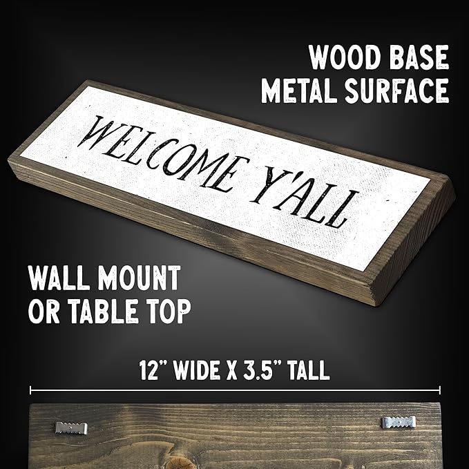 Wood & Metal Southern Sign – Weatherproof Indoor Outdoor Wall Decor – Rustic Charm with "Welcome Y’all" – Gift-Wrapped & Ready to Give