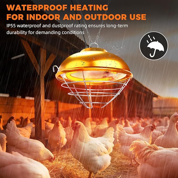 350 Watt Chicken Coop Heater, Hanging Heat Lamp for Chickens, Waterproof Coop Heaters Outdoor for Chicks, Dogs, Cats, Poultry, Pet, Greenhouse Plants