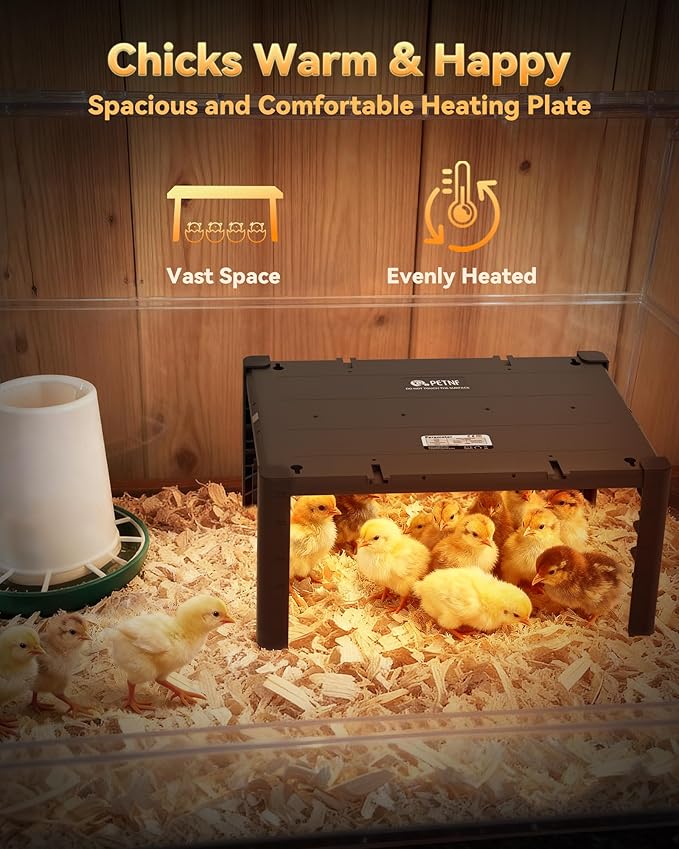 PETNF Chicken Coop Heater & Chick Heat Plate - 11.8x15.8in for Hen Warmth & 10-20 Chicks, 3-Way Adjustable Stand, 95-167°F 140W Efficient Heating, Durable Safe for Brooders/Coops, Farmers & Pet Owners