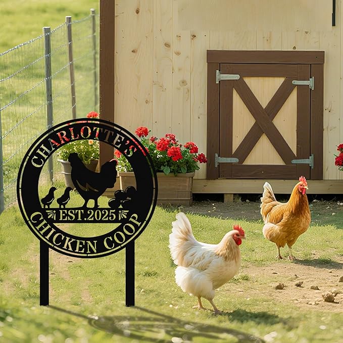 Personalized Chicken Coop Sign – Custom Metal Name Farm Sign, Outdoor Hen House Décor, Rustic Garden Lawn Plaque, Customizable Chicken Farm Sign with Name & Established Date, Unique Gift