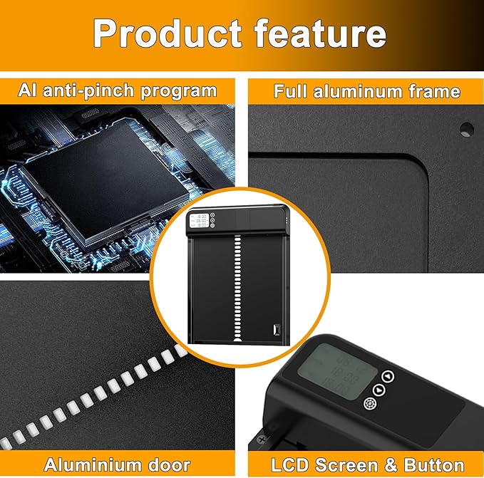 AUTENS Automatic Chicken Coop Door Aluminum Auto Coop Door Opener with Timer Control LCD Display Chicken Coop Door