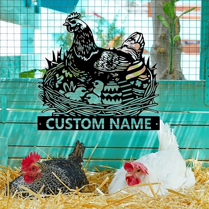 Custom Chicken Coop Metal Sign, Personalized Chicken Coop Sign for Outside, Custom Metal Hen House Farm Signs, Chickens Hen House Farmhouse Wall Art Decor