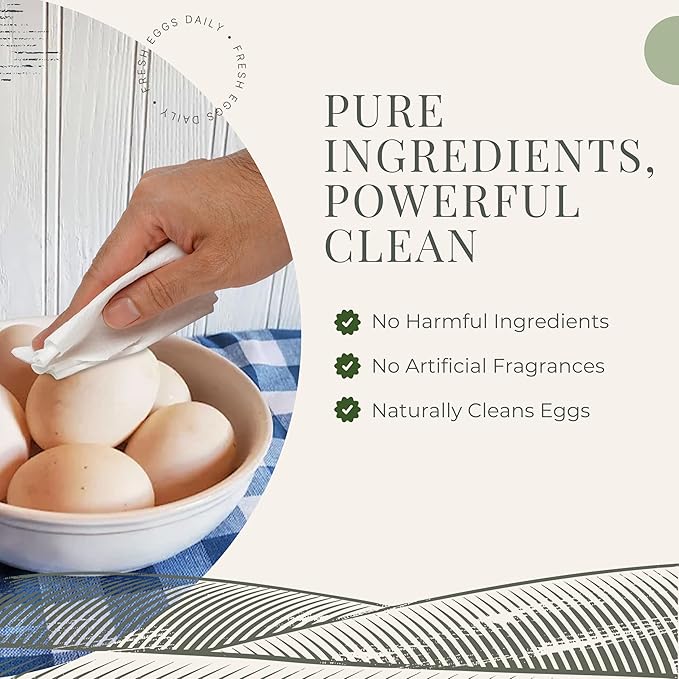 Fresh Eggs Daily Egg Wipes – Enzyme-Based Egg Cleaner for Backyard Chickens, No Rinse Needed, Natural Enzyme Formula – 40 Natural Cleaning Wipes