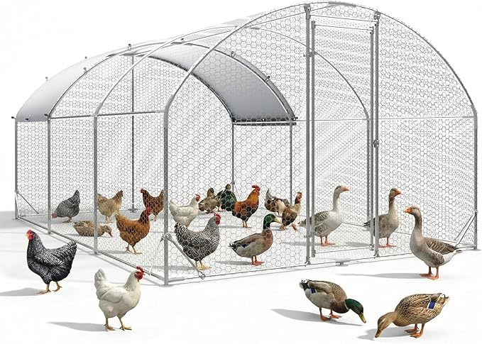 Metal Chicken Coop with Runs for Yard with Cover Waterproof Quail Coop Walk in Duck Coop, Chicken Pen House Cage gallinero para gallinas with Security Lock for Outdoor Farm Rabbit Run 19x9.2x6.5ft