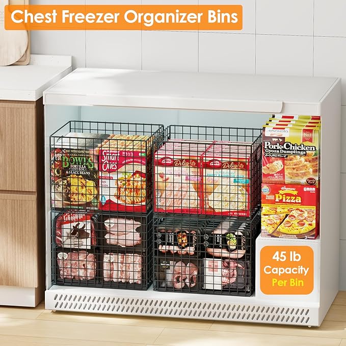 3-Pack Metal Milk Crate for Storage, Large 40qt Stackable Collapsible Storage Bins with Handle, Heavy Duty Storage Baskets for Shelves, Folding Basket Organizer for Car, Garage, Home, Camping, Office