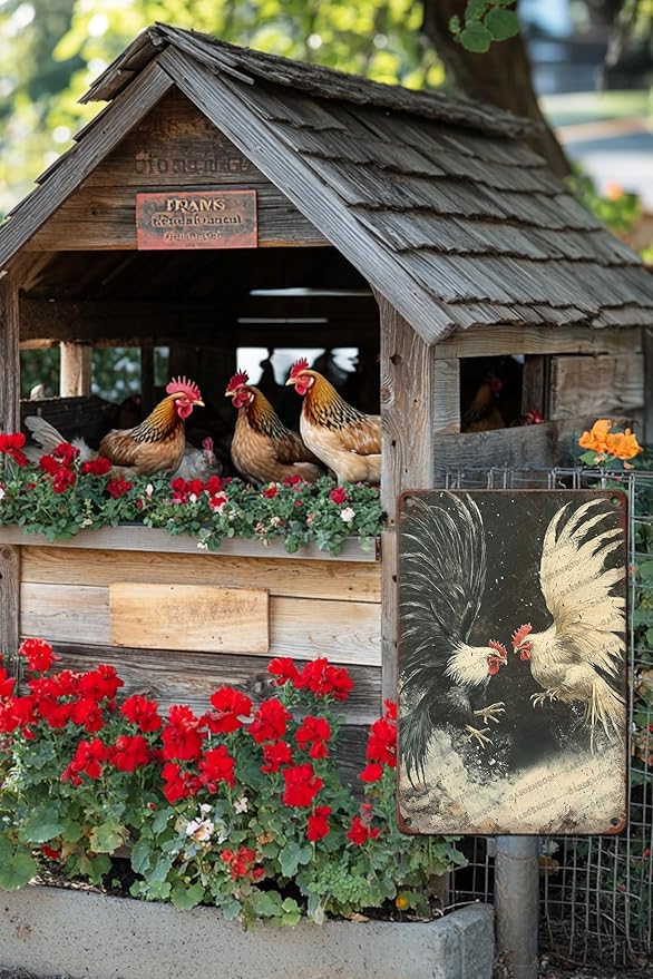 Vintage Metal Sign Farm Rooster Fighting Cock Cockfighting Gamecock Retro Game Fowl Metal Poster Home Garden Garage Farmhouse Aluminium Sign Art Wall Decor Plaque 16x12 Inch