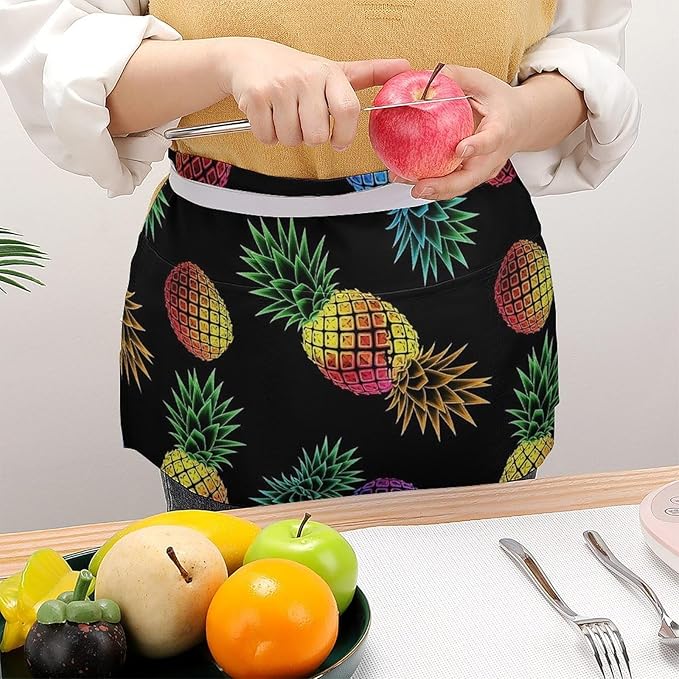 Unisex Apron for Cooking Server Waitress Half Waist Apron with 3 Pockets