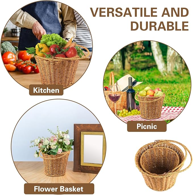 Farmhouse Rattan Egg Baskets for Gathering Fresh Eggs with Handle, 2 Pcs Handmade Egg Collecting Basket Vintage Style Fresh Egg Holder Countertop for Kitchen Storage Container Holder
