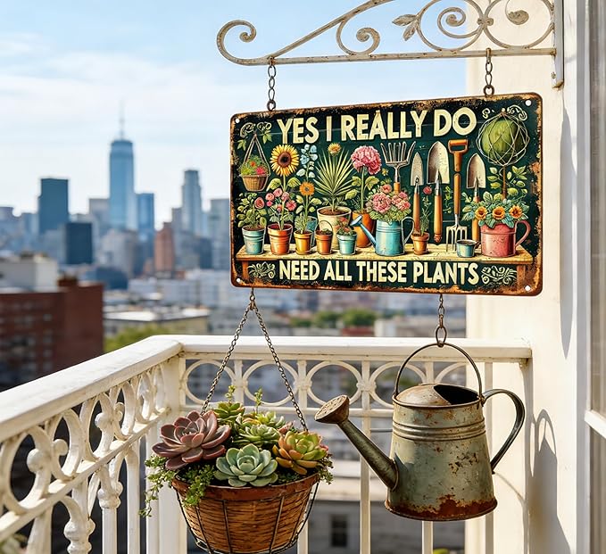 Vintage Garden Metal Sign Funny Gardening Tin Signs Rustic Farmhouse Wildflowers Daisy Aluminum Wall Art I Need These Plants for Home Garden Patio Farm Yard Outdoor Indoor Decor 8x12 Inch