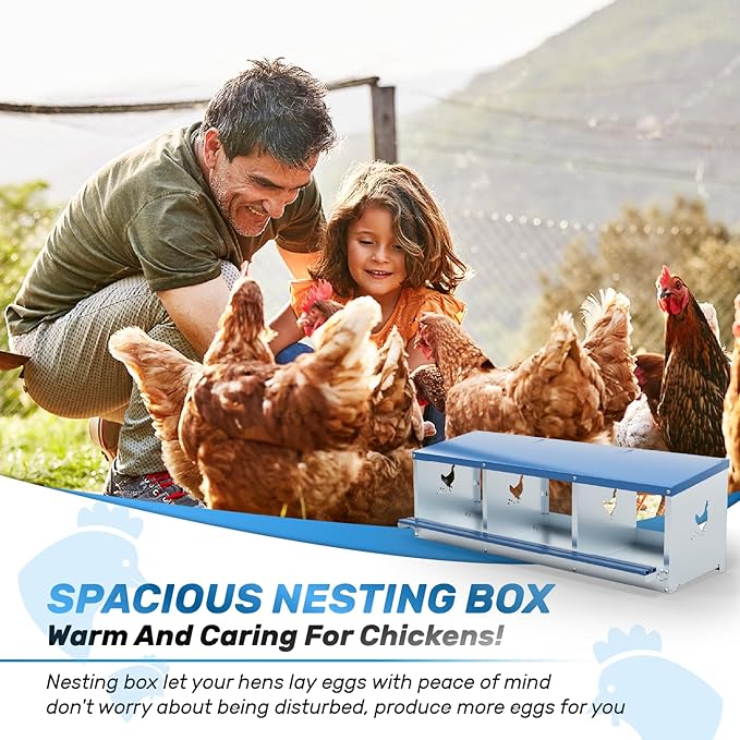 Chicken Nesting Box for Laying Eggs 3 Holes Metal Nest Box for Chicken Hens Ducks Poultry Protect Eggs Chicken Coop Easy Egg Collection Wall Mount Nest Box for Chicken Coop