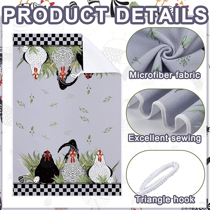 Geyoga 4 Pcs Chicken Kitchen Towels Rooster Dish Hand Towels Farm Animal Cow Vintage Rustic Tea Cloth for Spring Easter Bathroom Farmhouse Decor Gifts, 16 x 24 Inch(Fresh Color,Rooster)