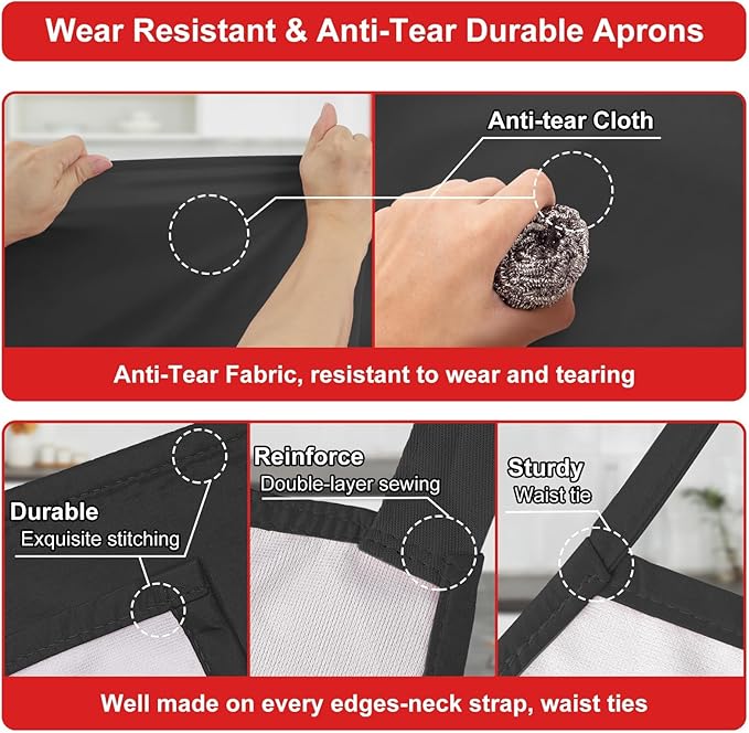 3-Layer Waterproof Apron - Pocket-Free Hygienic Design for Dishwashing & Dog Grooming - Lightweight Durable Protection for messy Kitchen Cooking, Baking, for Men & Women (3 Pack,Black)