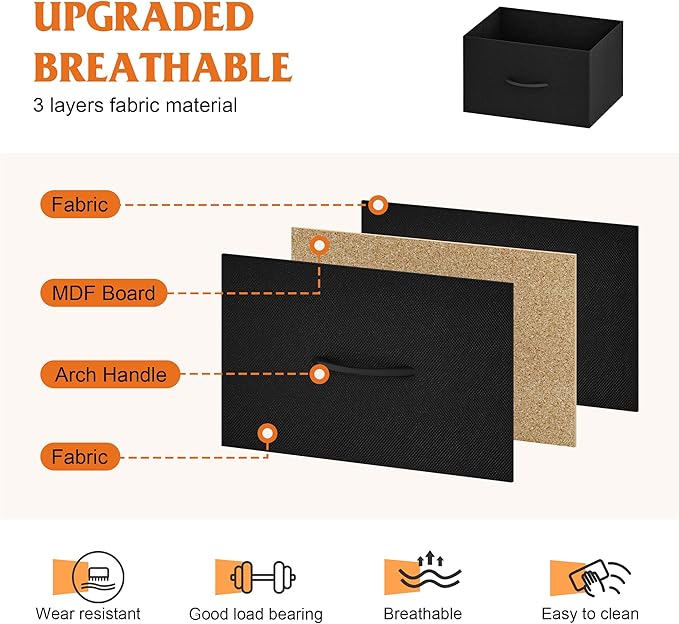 WelFurGeer 8 Drawer Fabric Dresser with Sturdy Metal Frame, Tall Dresser with Fabric Bins, Storage Chest of Drawers for Bedroom, Closet, Kids Room Organization, Black