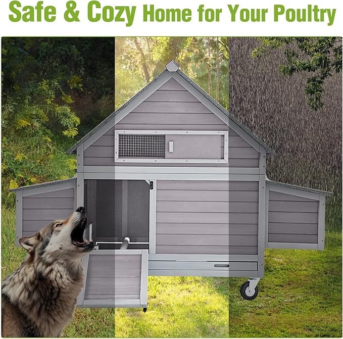 GUTINNEEN Large Mobile Chicken Coop with Heavy-Duty Wheels, Extra-Large Nesting Boxes, Lockable Metal Pull-Out Tray, Weather-Resistant Roof, Spacious Outdoor Poultry Cage, Ideal for 3–6 Chickens
