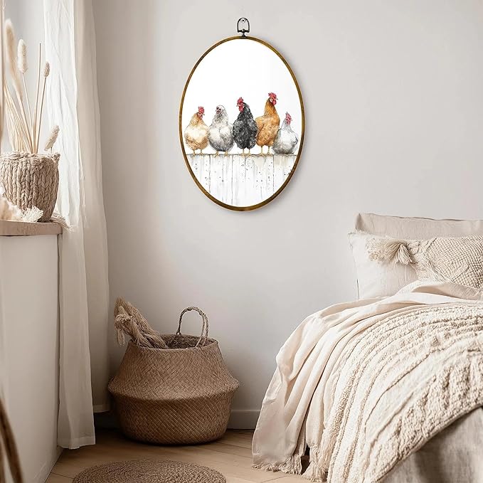 zewepri Chicken Wall Art, Farmhouse Decor – 8.6×11.4 Inches High-Density Canvas with Pre-Installed Hook for Easy Hanging, Ideal for Bedroom, Living Room, Study, or Gift for Art Lovers