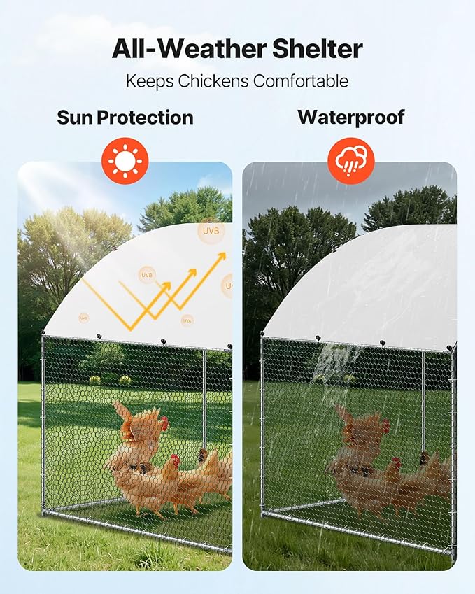 VEVOR Large Metal Chicken Coop with Run, 19.6 x 9.8 x 6.5 ft Walkin Chicken Coop for Yard with Waterproof Cover, Dome Roof Large Poultry Cage for Hen House, Duck Coop and Rabbit Run