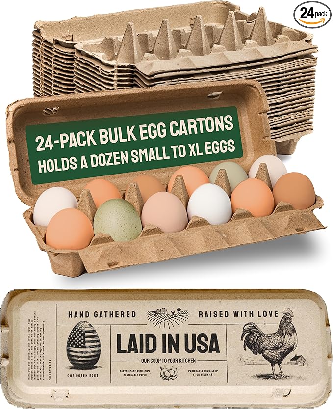 PTCOM Hatortempt Bulk Egg Cartons - 24-Pack, Reusable 12-Count Basket - Recycled Paper Pulp Protection & Ventilation - Fits Small to XL Sizes - Dozen Egg Carton Basket