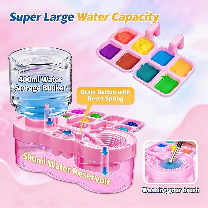 Paint Brush Cleaner Tool - Brush Washer Painting Station, Paintbrush Cleaners Water Dispenser Circulation, Easter Art Acrylic Cleaning Watercolor Rinser for Kids Adult Artist