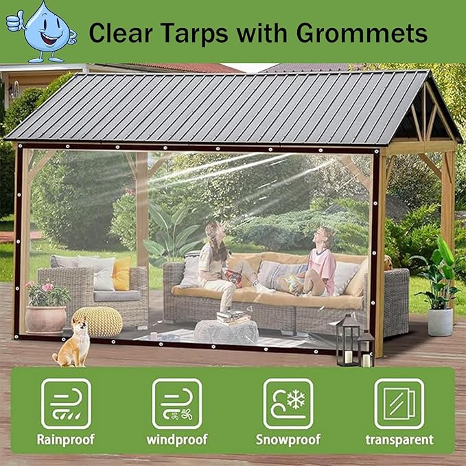 Clear Tarp Waterproof Heavy Duty Plastic Tarps,Vinyl Transparent Tarpaulin with Grommets,for Patio Transparent Lonas Greenhouse Chicken Coop Covers for Winter,11x18 FT