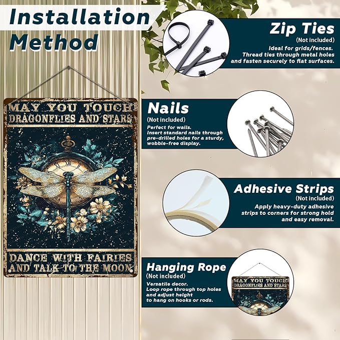 Vintage Metal Tin Sign May You Touch Dragonflies And Stars Dance With Fairies And Talk To The Moon For Home Garden Restaurant Cafe Office Shop Bar Club Decor 16x12 Inch