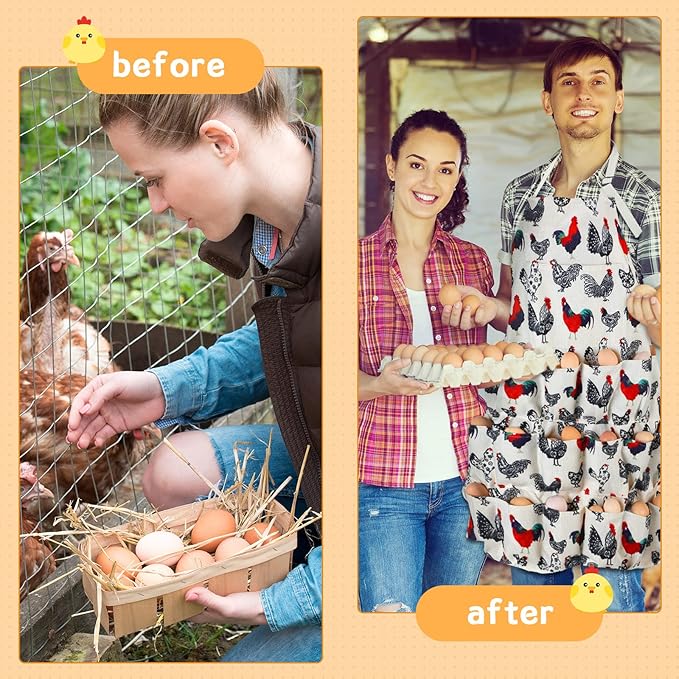 Loopeer 2 Pcs Egg Apron Collecting Apron for Fresh Egg Gathering Adjustable Gathering with Pocket for Gift Women