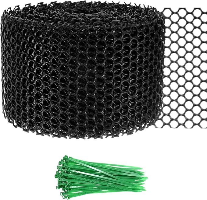 1-Pack Floral Chicken Wire Mesh, 3.9 in x 33 ft Plastic Hexagonal Chicken Wire Fencing with 50 Garden Ties for Crafts/Poultry Netting/Garden/Plant Protection [Black]