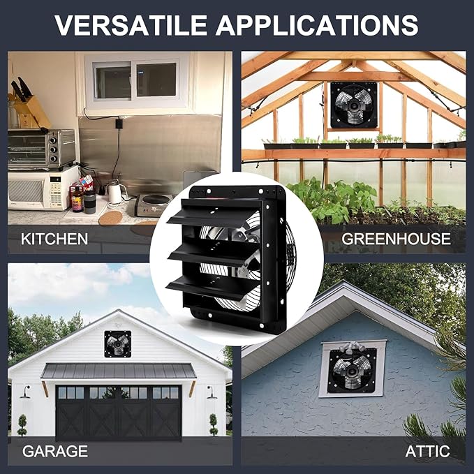 Criditpid 12 Inch Shutter Exhaust Fan with Speed Controller, 970 CFM High Speed Vent Fan with Adjustable Thermostat, 1700 RPM Wall Mounted Kitchen Exhaust Fan for Attic, Garage, GableVentilation.