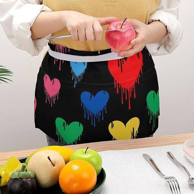 Unisex Chef Waiter Apron Waist Half Short Serving Aprons with 3 Pockets