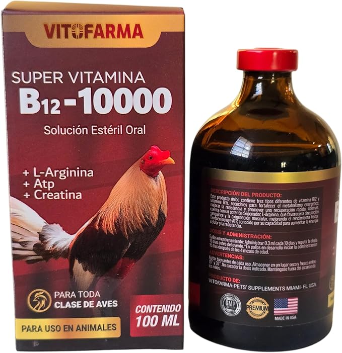 B-12 10000 Oral Liquid Supplements Roosters, Chickens, Poultry Vitamins Natural Product - 100 ml Health Support for Roosters