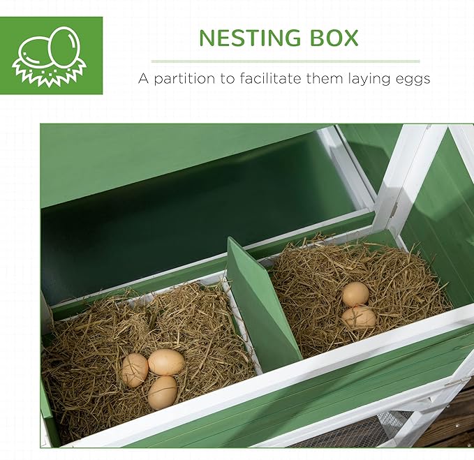 PawHut 49" Small Chicken Coop Hen House with Garden Space, Chicken House Outdoor Run Cage with Weather Protection, 2-4 Birds, Green