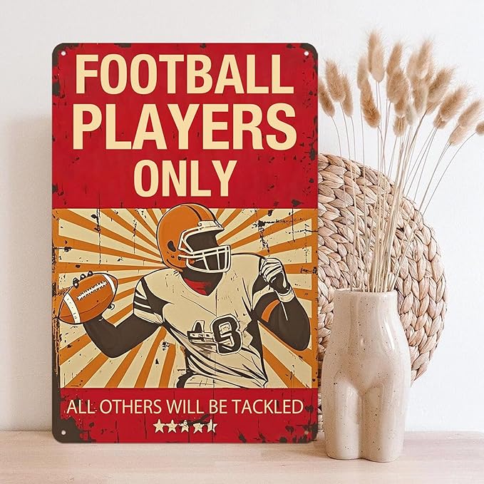 Football Room Decor For Boys Football Gifts For Boy 8-12 Football Wall Art Football Metal Tin Sign Cool Stuff For Your Room Football Players Only Signs Football Posters For Boys Bedroom Football Dorm Accessories Sporty Style Decorative Items Football S...