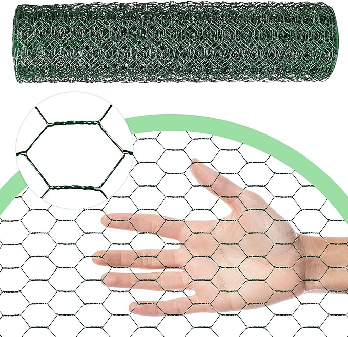 Chicken Wire 13.7 in x 236 in Poultry Wire Netting Hexagonal Galvanized Mesh Garden Fence Barrier for Pet Rabbit Chicken Fencing (PVC-Coated)