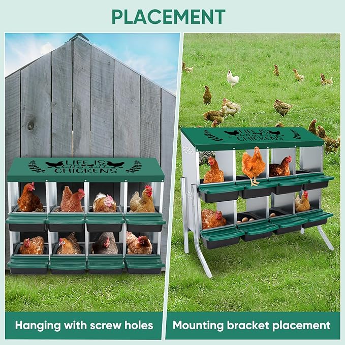 Tgeyd Nesting Boxes 8-Holes Nesting Boxes for Chickens Height-Adjustable with Chicken Perch can accommodate 8 to 32 Chickens and Comes