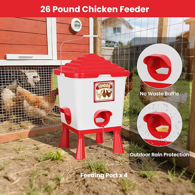 5 Gallon/26 Pounds Automatic Chicken Feeder and Waterer Set, Chicken Waterer with Automatic Float Valve, No Waste, Rain Proof Poultry Feeder, Chick Coop Accessories, for Chicken, Duck, Turkey