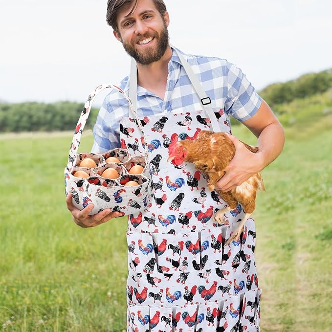 2 Pcs Egg Collecting Apron with 15 Pocket Gathering Basket with 7 Pouch for Chicken Duck Goose Eggs Easter Supplies