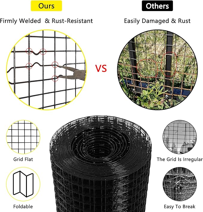 Thinkahead Black Hardware Cloth 1/2 inch 36 X 50 ft 19 Gauge Vinyl PVC Coated Wire Mesh Roll Galvanized Welding Chicken Wire Fencing, Garden Fence, Rabbit Wire, Home Improvement Project.