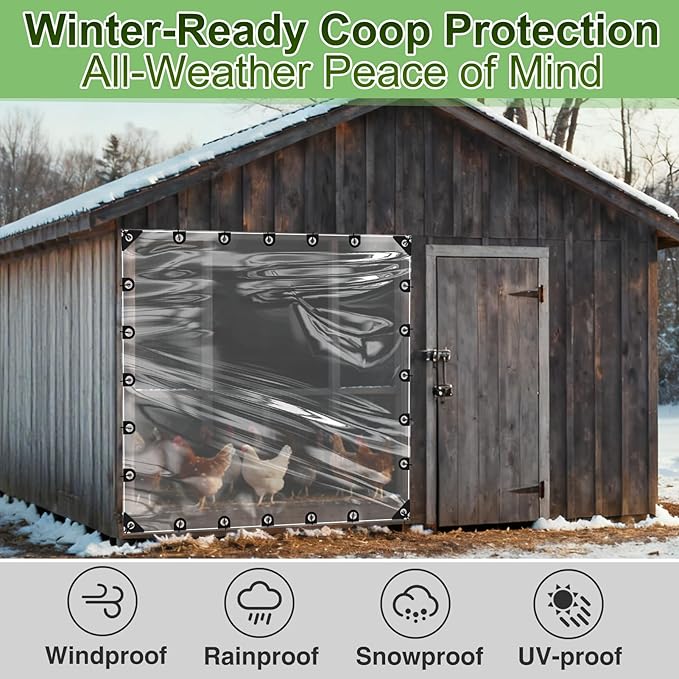 10x10ft Anti-Tear Clear Tarp Waterproof for Patio Winterizing - 5 mil Snowproof & Windproof Clear Plastic Tarps with Grommets for Garden Enclosure Chicken Coop