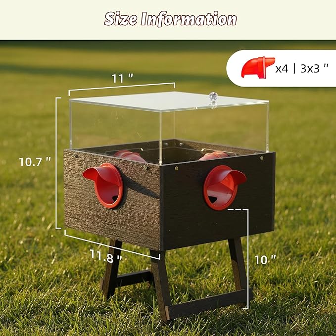 KOL No-Waste Chicken Feeder, 17LB Poultry Feeder with 4 Anti-Spill Ports, Clear-View HIPS & Acrylic Design, Foldable Stand for Hens and Chicks – Automatic Gravity-Flow Feeder