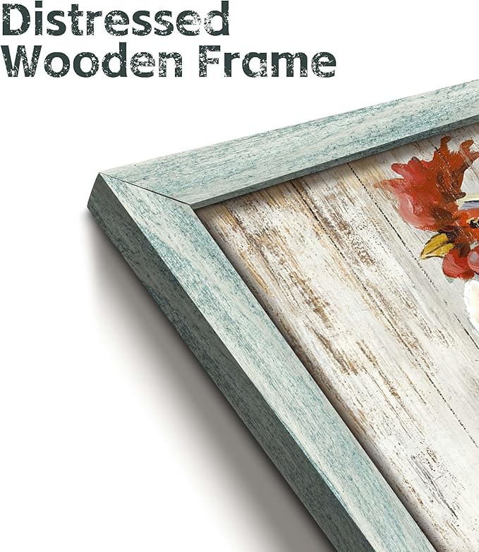 Rustic Wall Art Farmhouse Picture: Chicken Wooden Framed Print Rooster Farm Kitchen Painting Decor Vintage Country Animal Artwork for Home Living Room Bedroom 24 x 24 Inches