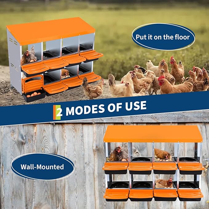 Chicken Nesting Boxes, 8-Hole Nesting Box for Chicken Coop with Roll Away Design & Removable Lid,Laying Box for Chicken Coop,Easy Egg Collection, Easy Cleaning, with Legs
