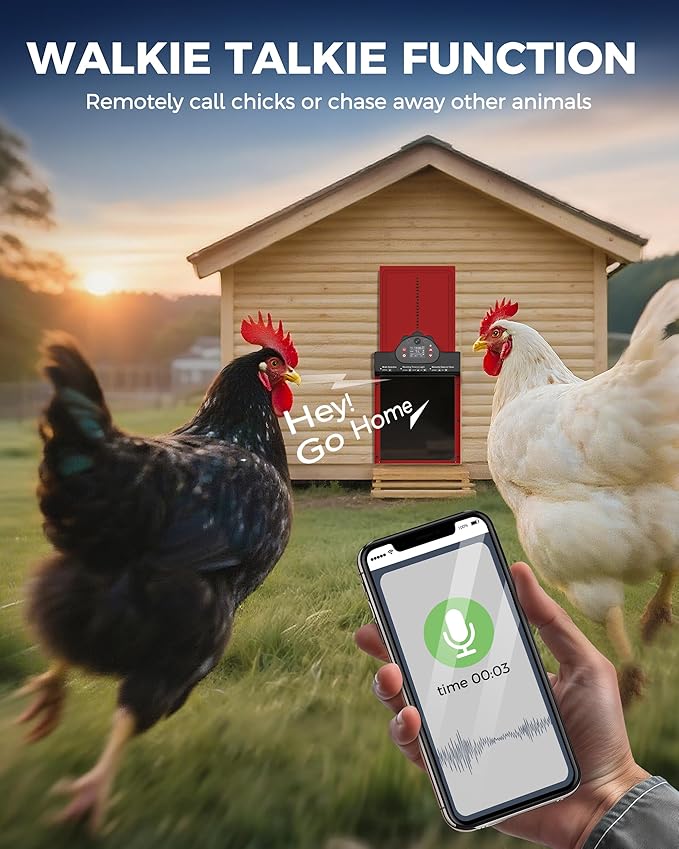 WiFi Automatic Chicken Coop Door with 2K HD Camera, Solar Powered Chicken Door with Anti-Pinch Function, Timer, Security Alarm, 9000mAh Battery, Chicken Coop Accessories