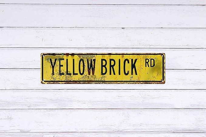 Vintage Style Decorative Metal Tin Sign 8x12 in Yellow Brick Rd Wall Hanging Plaque for Home Garden Bar Decor Fun Gift