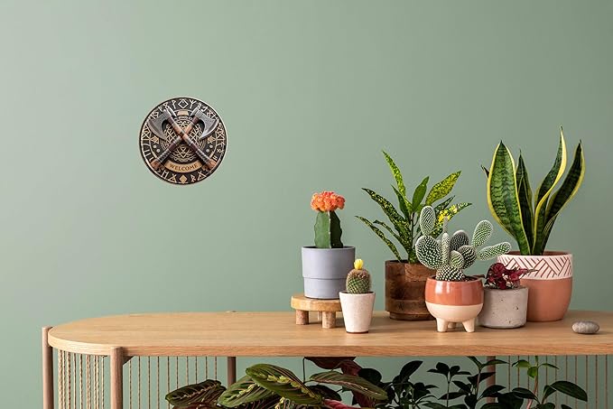 CSWLJS Vintage Round Metal Axe “WELCOME” Sign – 8x8″ Wall Decor for Home, Porch, Garage, Man Cave, Viking Lodge – Durable Indoor/Outdoor Gift