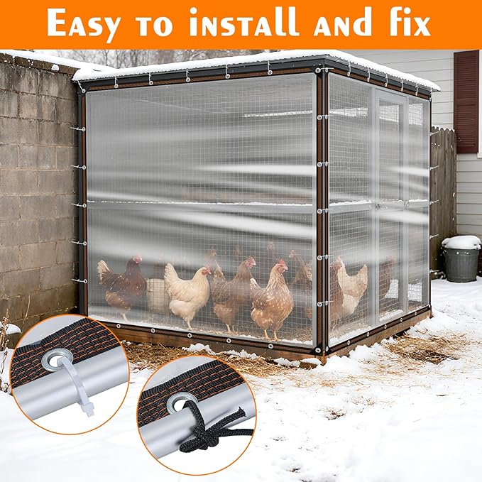 NNG 10 x 10ft Waterproof Chicken Coop Cover for Winter,Anti-Tear Chicken Run Tarp with Rope & Cable Tie,Chicken Coop Insulation Windproof Winterizing Cover for Poultry Cage Patio Covering