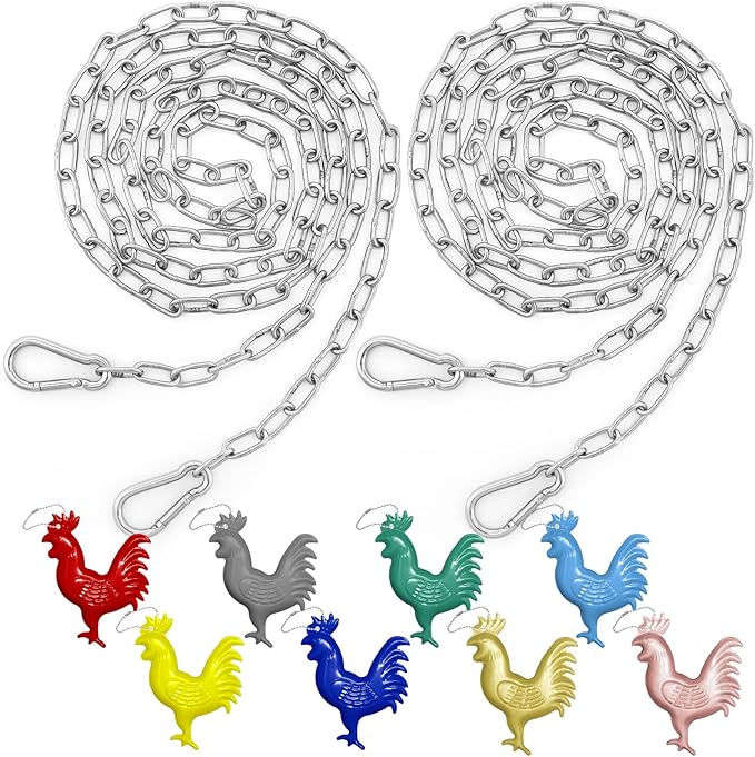 2 Pack 5 Ft Hanging Chain with 4 Chain Hooks 8 Chicken Coop Signs for Chicken Feeders, Stainless Steel Metal Small Chain For Chiken Bird Coop Accessories Feeders Waterer Plant Hooks Hold Up 13 Lbs