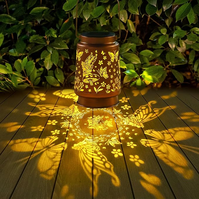 Fairy Solar Lanterns Outdoor Waterproof Hanging Solar Lights Butterfly Gifts for Women Mom Grandma Metal Decorative LED Lantern Outside for Yard,Patio,Lawn,Porch,Backyard,Garden Decor